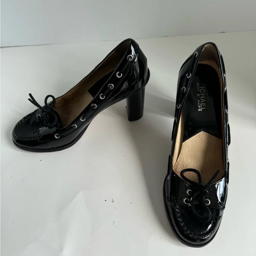 Michael Michael Kors Womens Tabitha Pump Size 8.5M Black Patent Block Heel - Picture 1 of 11